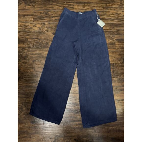 Cynthia Rowley Women’s Navy 100% Linen Cropped Ankle Pants Elastic Waist Sz:s - Picture 1 of 6